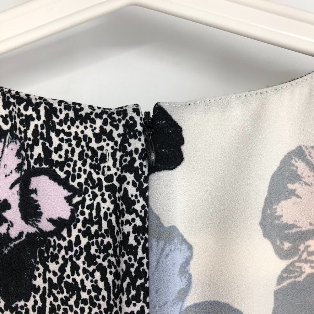 BAR  III Black & White Multicolor Floral Printed Short Sleeve Jewel Neck Top S - Picture 10 of 13